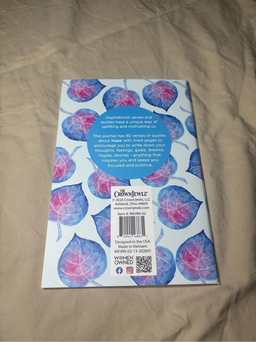 New Inspirational Journal - Purple & Blue Leaf Design Spiritual Religious